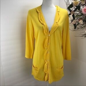 Tahari cardigan solid yellow ruffle knit sweater size S new